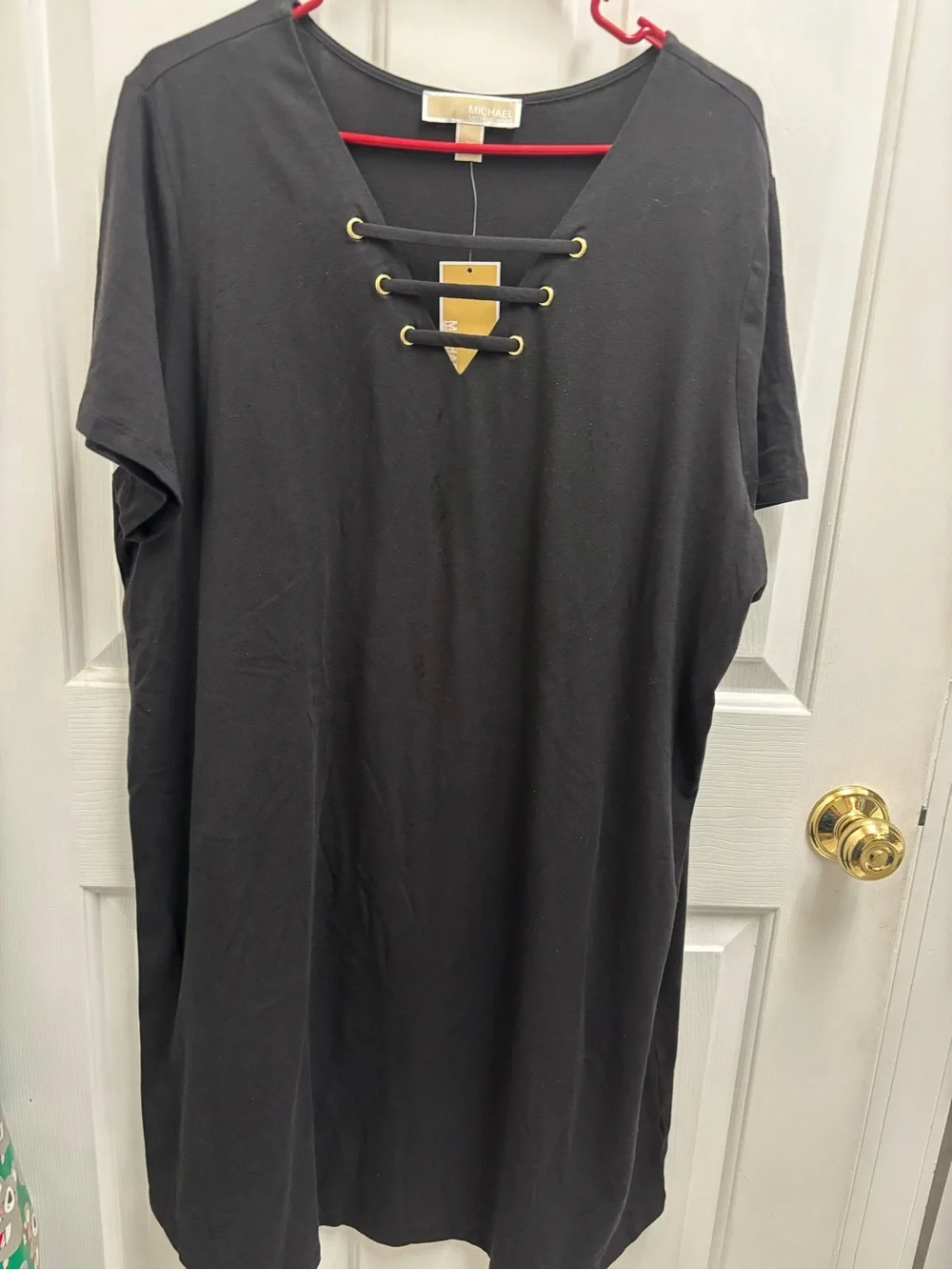 Black Lace-Up V-Neck women’s tee shirt dress